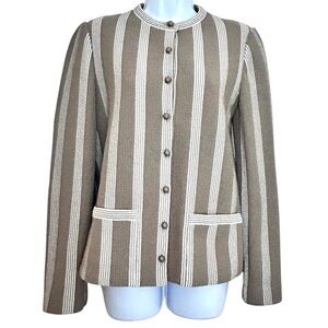 Castleberry Vintage Blazer Jacket Size M Taupe Ivory Stripe Texture Stretch Knit
